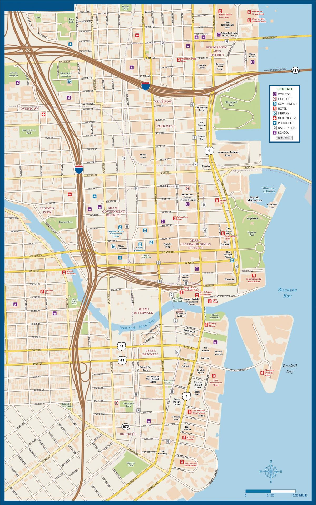 mapa del centro de la ciudad de Miami