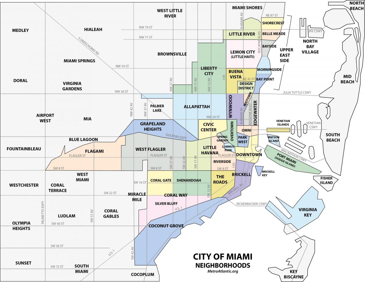 mapa de área de Miami