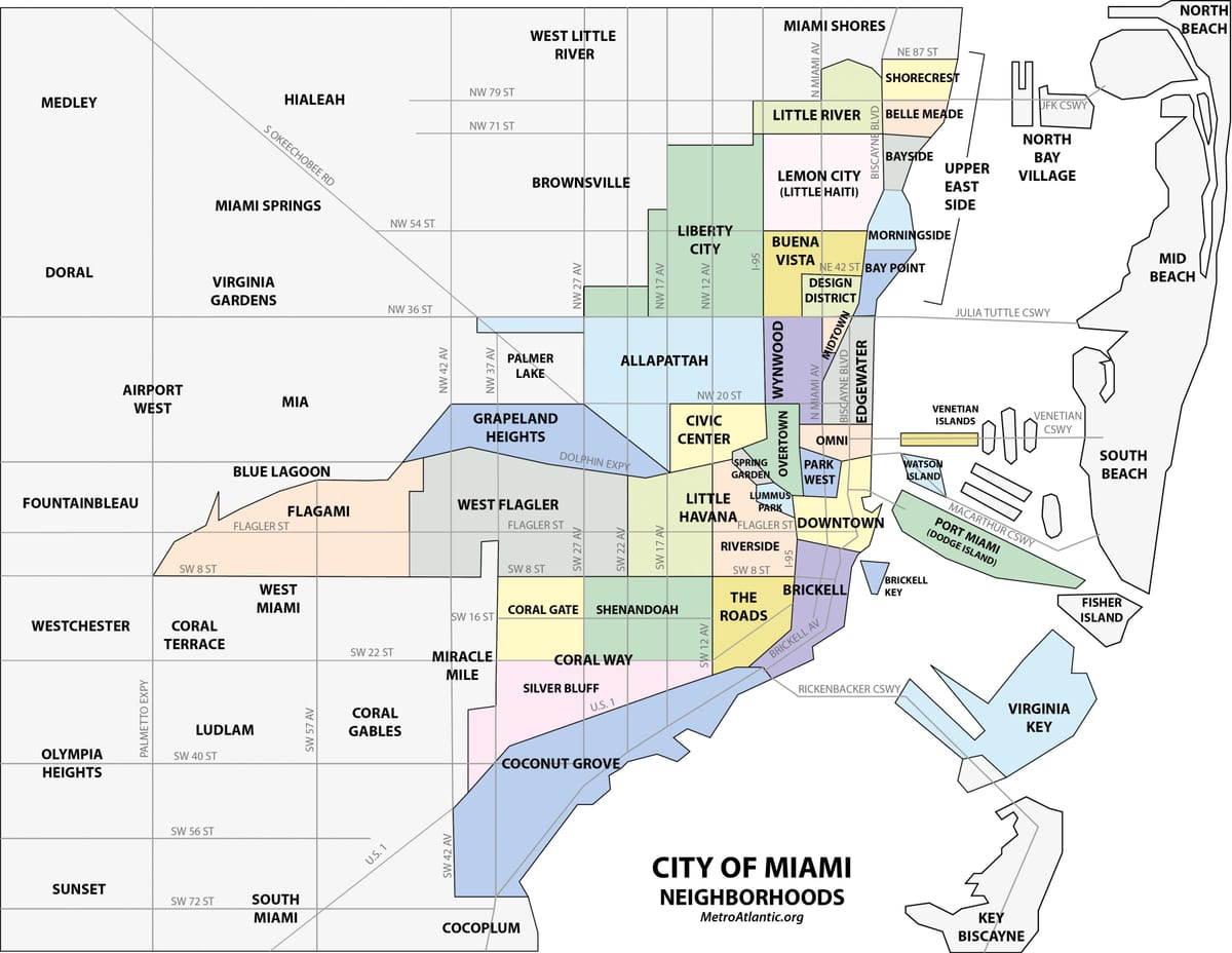 mapa de área de Miami