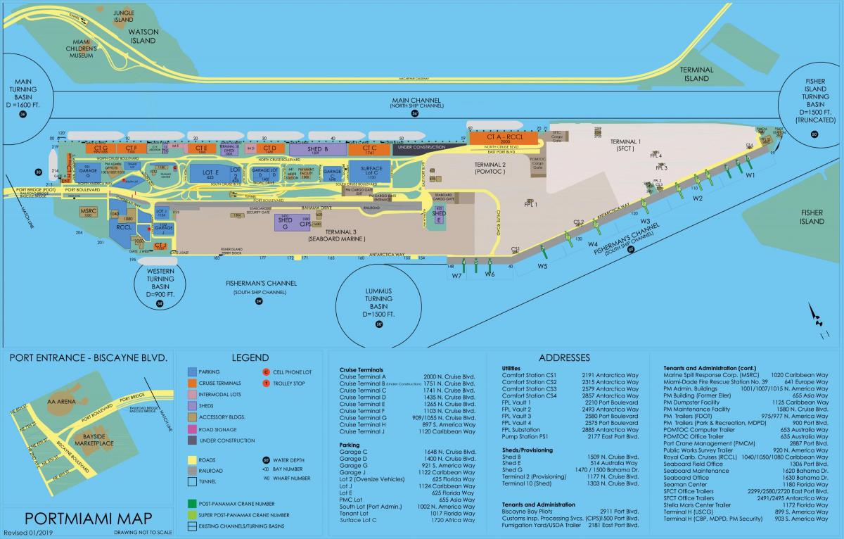 mapa del puerto de Miami