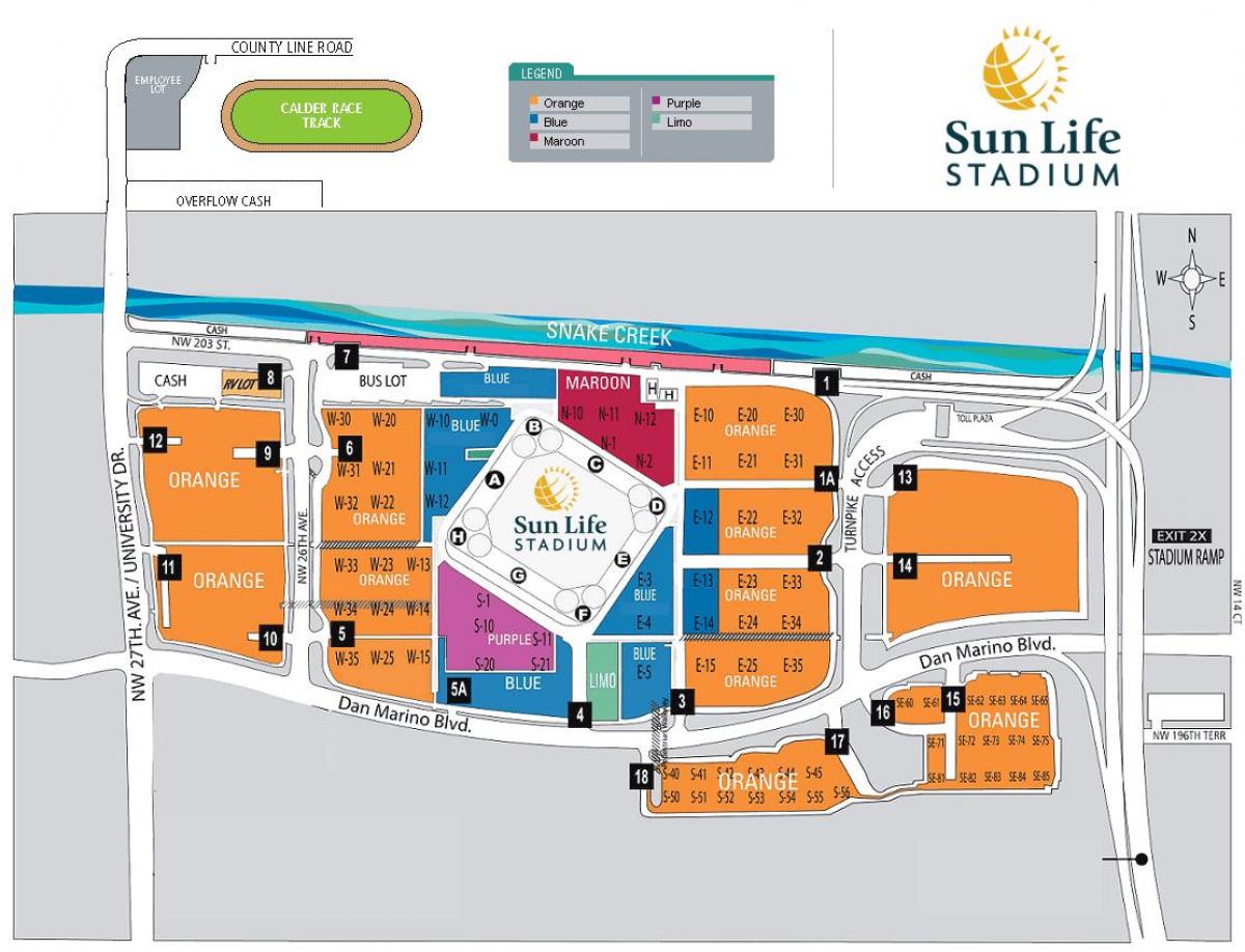 El Sun Life stadium de estacionamiento mapa