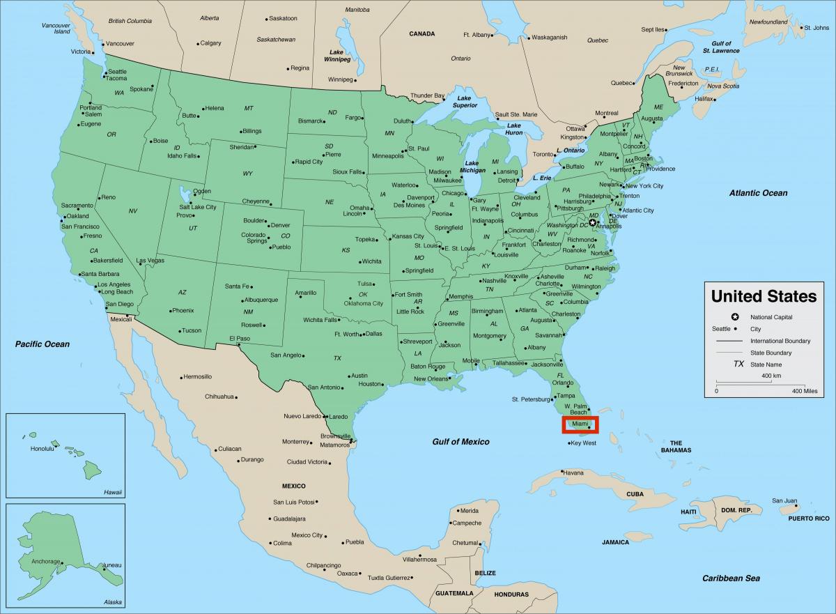 Miami en el mapa de estados UNIDOS