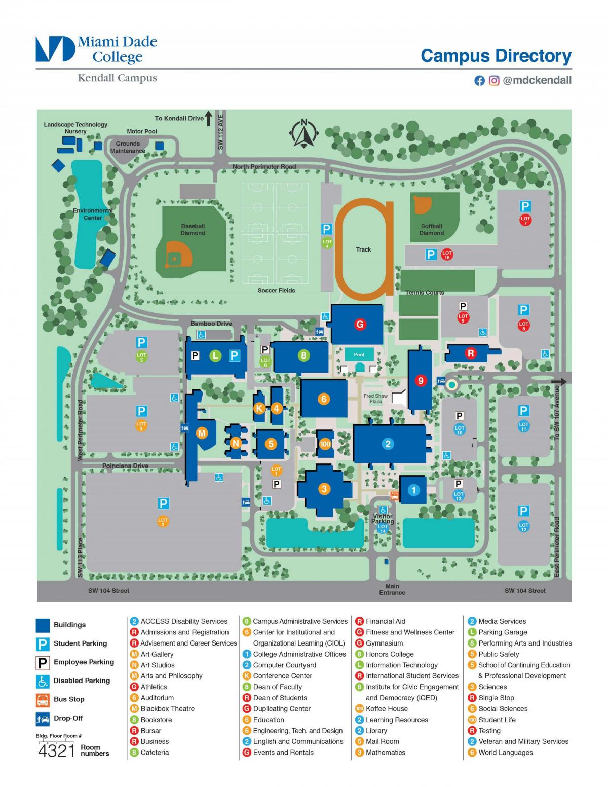 El Miami Dade college Kendall campus mapa